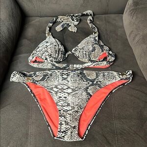 Snakeskin Bikini Set with coral Accents